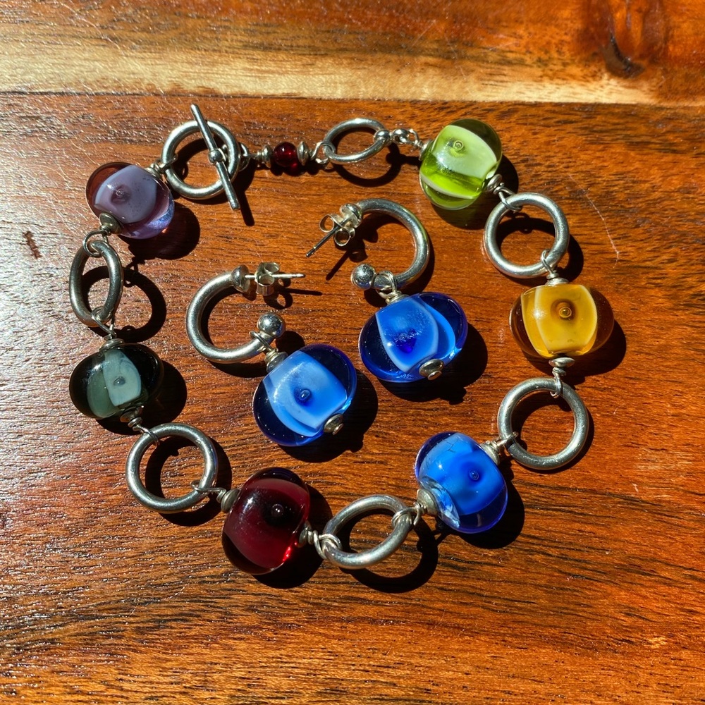Sterling glass bead bracelet & earrings set